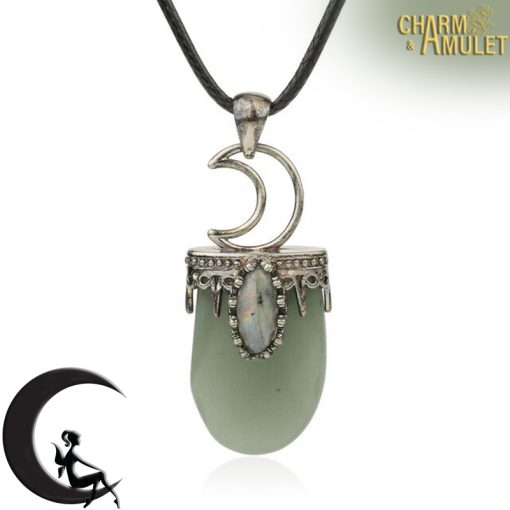 Chaîne Aventurine verte pendentif monn croissant Charm et Amulette
