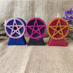 Bougie pentagramme 3 Variante avec breloque et amulette glliters|