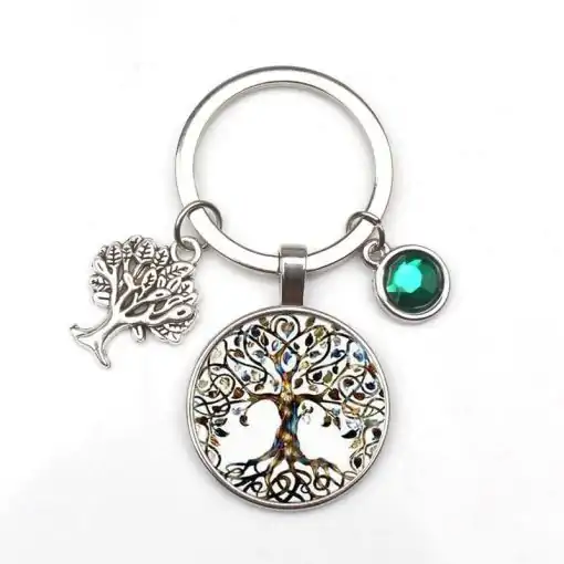 Sleutelhanger Levensboom met groene kristal | Charm and Amulet