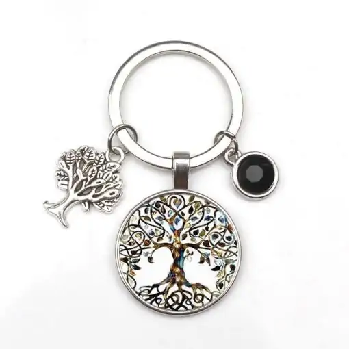 Sleutelhanger Levensboom met zwart kristal | Charm and Amulet