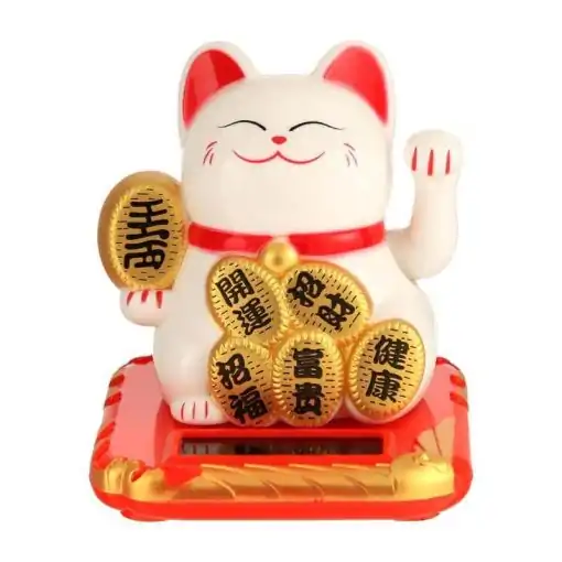 Porte-bonheur <br> Chat chinois. 12 Amulette et breloque solaire Lucky Chinese Cat blanc