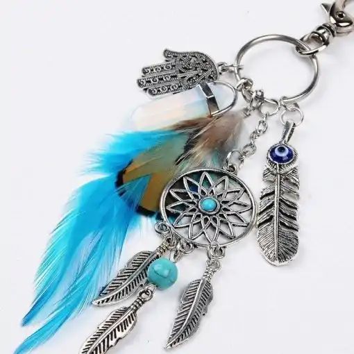 Porte-clés breloque <br> Chanceux. 4 Porte-clés Lucky avec breloque et amulette en cristal blanc