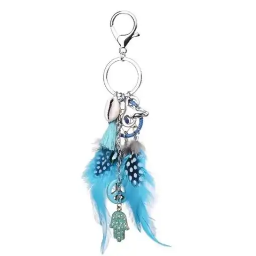 Porte-clés breloque <br> Chanceux. 5 Porte-clés porte-bonheur avec breloque et amulette de couleur bleue