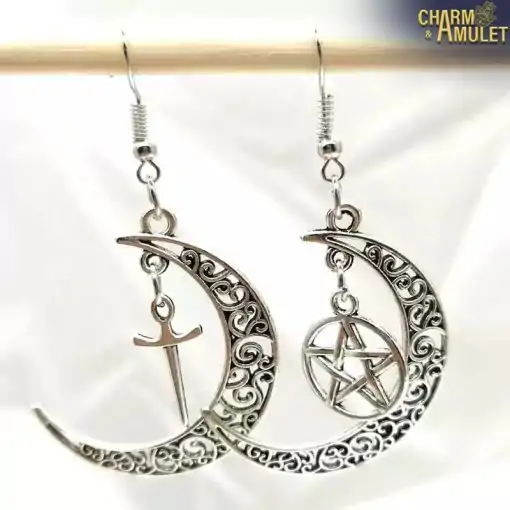 Boucle d'oreille Amulette <br> Boucle d'oreille pentagramme Croissant de lune 5 Boucle d'oreille Amulette <br> Boucle d'oreille pentagramme Croissant de lune – Image 3