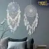 Capteur de rêves <br> Grand soleil brodé en blanc 1 Dream Catcher with remote Charm and Amulet 1 | Charm and Amulet™