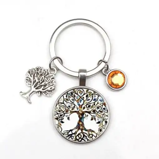Sleutelhanger Levensboom met oranje kristal | Charm and Amulet