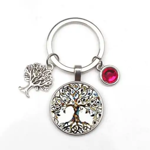 Sleutelhanger Levensboom met rood kristal | Charm and Amulet