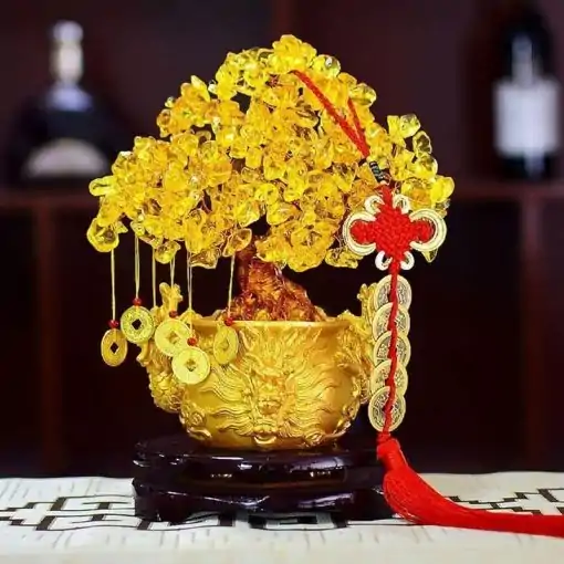 Arbre de la fortune chinois avec vieilles pièces de monnaie | Charme et Amulette
