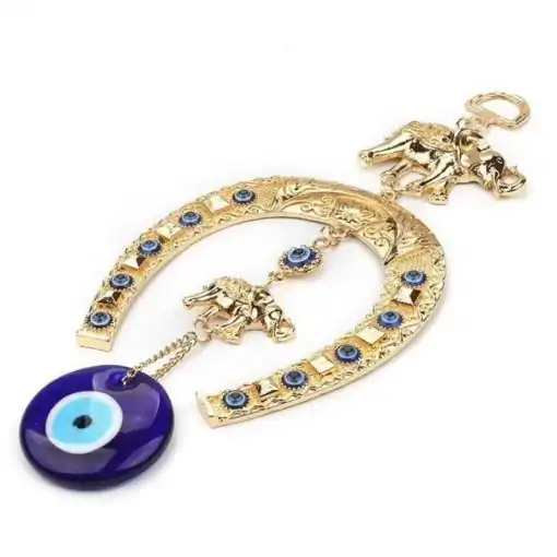 Lucky Charm <br>Or Fer à cheval Triple protection Suspension Éléphant 3 Lucky Charm Horseshoe Suspension | Breloque et Amulette