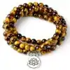 Collier Amulettes <br> Mala Oeil de Tigre. 15 Mala Bracelet Oeil de Tigre Lotus Guru | Charme et Amulette