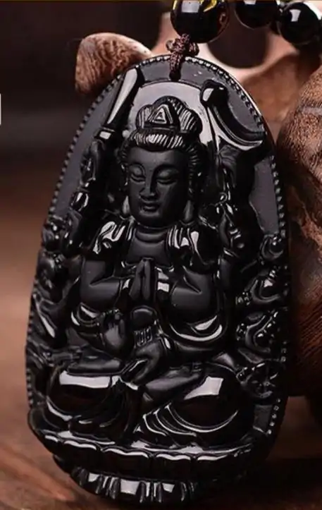 Collier d'amulettes  <br>  Obsidienne de Bouddha. – Image 3