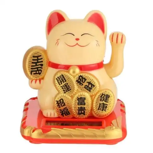 Porte-bonheur <br> Chat chinois. 11 Amulette et breloque solaire Lucky Cat Chinese Yellow