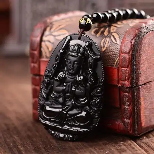Collier d'amulettes  <br>  Obsidienne de Bouddha. – Image 5