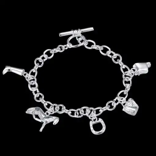Amulet Armband <br> Hoefijzer Bedel. 6 Armband Horseshoe in zwart | Charm and Amulet™