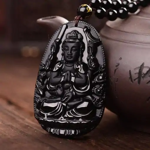 Collier d'amulettes  <br>  Obsidienne de Bouddha. – Image 6