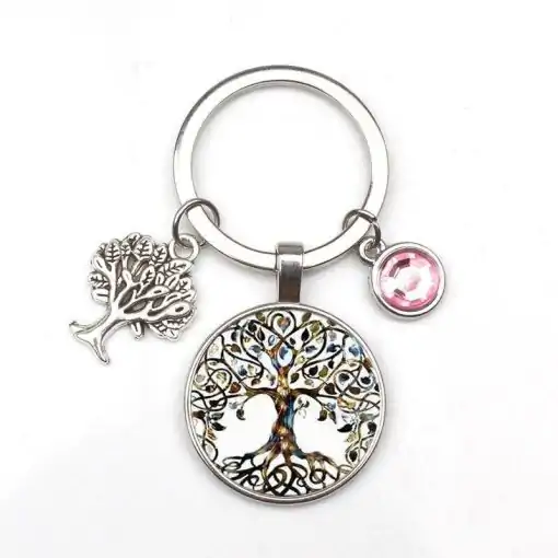 Sleutelhanger Levensboom met roze kristal | Charm and Amulet