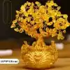 Arbre de la fortune chinois doré sur la table| Charme et amulette
