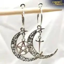 Earrings pentagram Moon hoops 2 | Charm and Amulet