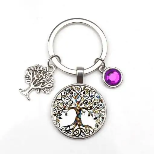 Sleutelhanger Levensboom met dieppaars kristal | Charm and Amulet
