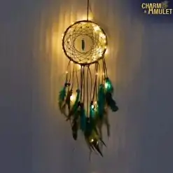 luminous Dream Catcher Turquoise with light Charme and Amulet