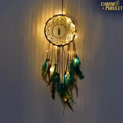 Attrape-rêves <br> Avec pierre turquoise 4 Attrape-rêves lumineux Turquoise avec lumière Charme et Amulette