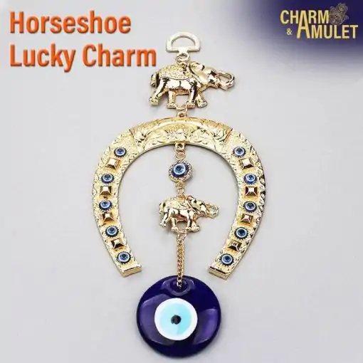 Porte-bonheur <br> Fer à cheval en or (suspension à triple protection) 5 Lucky Charm golden Horseshoe | Charm et Amulette