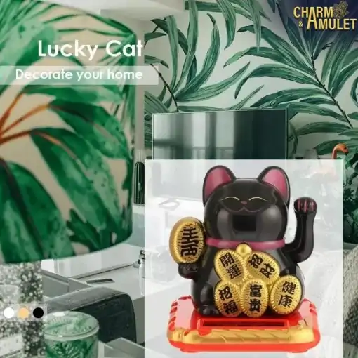 Porte-bonheur <br> Chat chinois. 4 Amulette et breloque solaire Lucky Chinese Cat