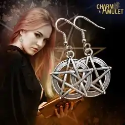 Picture Earring pentagram hood with White witch