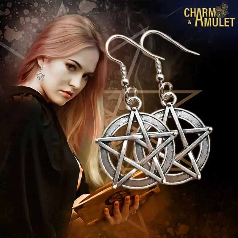 Boucles d'oreilles Amulette  <br>  Grandes boucles d'oreilles Pentagramme