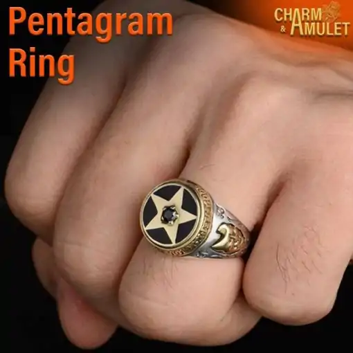 Pentagram Ring Silver With black diamond | Charm and Amulet