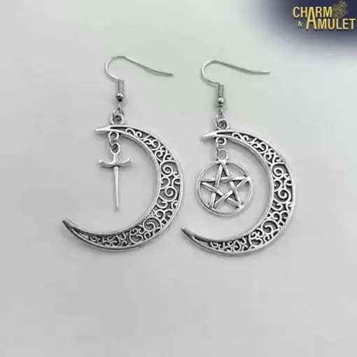 Boucle d'oreille Amulette <br> Boucle d'oreille pentagramme Croissant de lune 6 Boucle d'oreille Amulette <br> Boucle d'oreille pentagramme Croissant de lune – Image 4