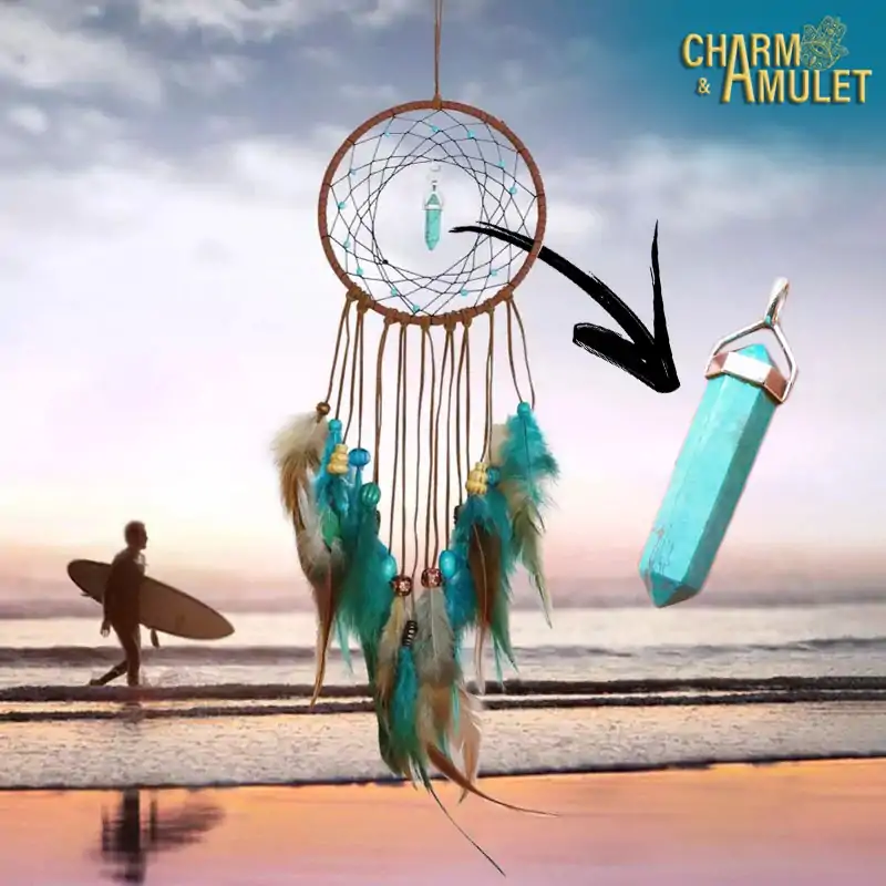 Attrape-rêves <br> Avec pierre turquoise 3 Magnifique attrape-rêves-Turquoise-infographie Charm-and-Amulet