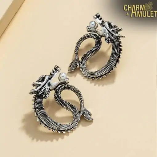 Earrings Amulet <br> Dragon 4 Dragon-Errings silver on table-Charm-and-Amulet