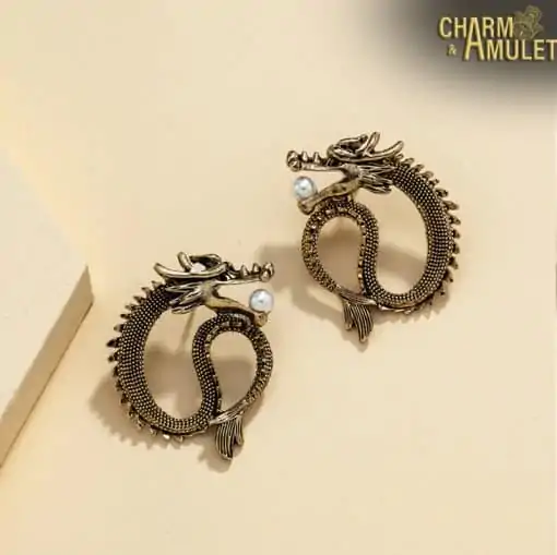 Earrings Amulet <br> Dragon 5 Dragon-Errings gold on table-Charm-and-Amulet
