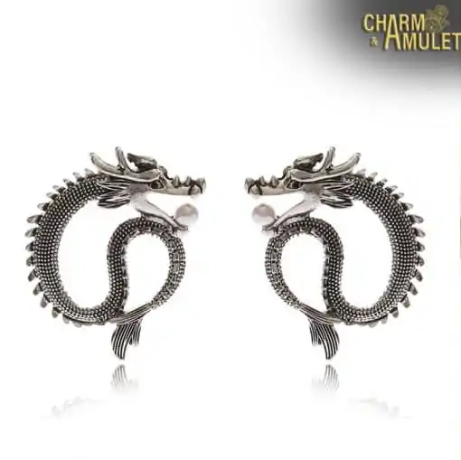 Earrings Amulet <br> Dragon 6 Dragon-Errings silver on white background-Charm-and-Amulet