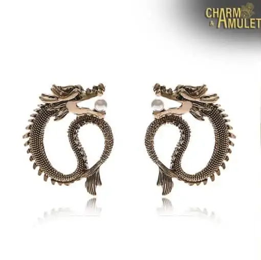 Earrings Amulet <br> Dragon 7 Dragon-Errings gold on white background-Charm-and-Amulet