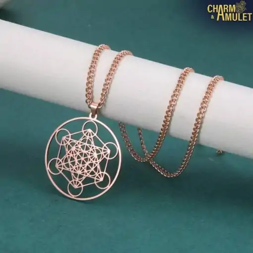 Collier Amulette Métatron Or Rose Chaîne fine pour homme Breloque et Amulette