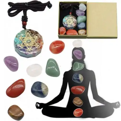 Collier à breloques <br> Metatron 7 Chakra 4 set chakra cleansing Orgonite Metatron + 7 pierres colorées| Charme et Amulette