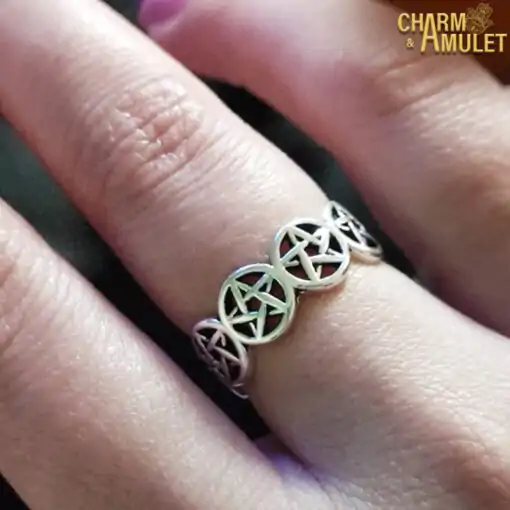 Talisman Ring <br> Pentacle Wiccan 10 Wiccan Ring Pentacle on finger | Charm and Amulet