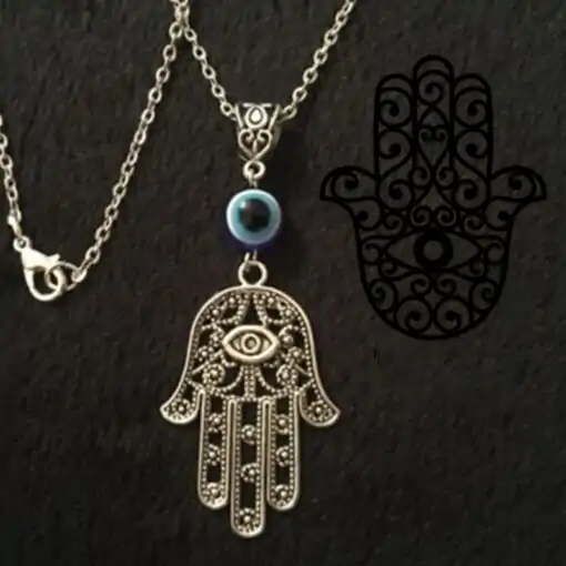 Amulet Necklace <br> Fatima Hand with evil eye 4 Fatima-hand-necklace-down-with-evil-eye-beautifull-Charm-and-Amulet
