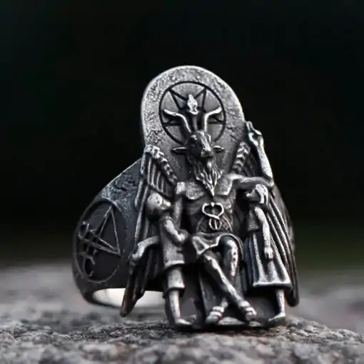 Baphomet Ring with inverted and two kids pentagram | Charm-and-Amulet