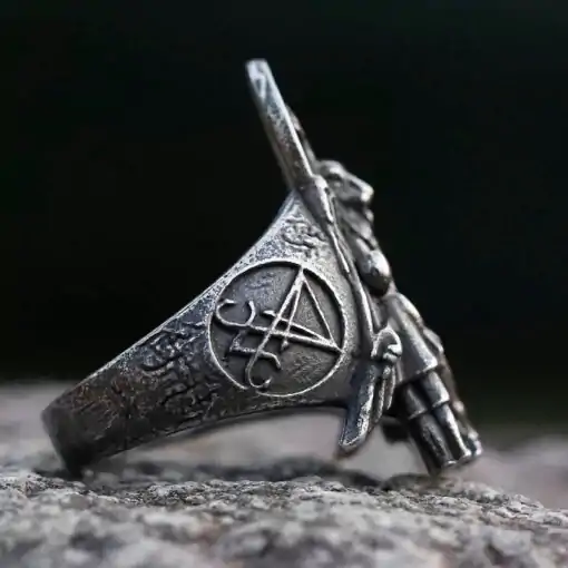 Baphomet Ring with evil characters | Charm-and-Amulet