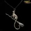 Pendant with chain Cat on Broomstick With amethyst stone Charm and Amulet