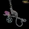 Necklace Cat on Broomstick With amethyst stone Charm and Amulet