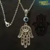 Amulet Necklace <br> Fatima Hand. 2 Fatima-hand-necklace-down-with-evil-eye-with chain-beautifull-Charm-and-Amulet