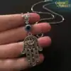 Amulet Necklace <br> Fatima Hand with evil eye 12 Fatima-hand-necklace-down-with-evil-eye-in-the-hand-Charm-and-Amulet