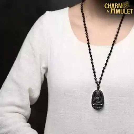 Collier d'amulettes  <br>  Obsidienne de Bouddha. – Image 7