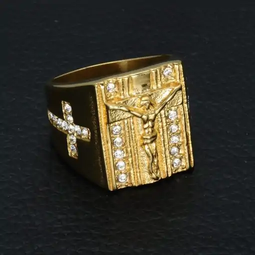 Bague Talisman <br> Bague Jésus 8 Chevalière-Jésus-Christ-et-croix-avant-bras-et-amulette
