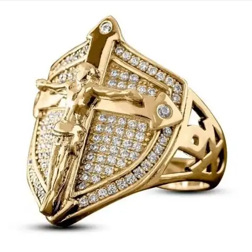 Bague Talisman <br> Bague Jésus 14 Jésus chevalière Triangulaire fond blanc Variante Charme et Amulette