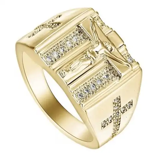 Bague Talisman <br> Bague Jésus 12 Chevalière-Jésus-Christ-sur-la-croix-Sqaure or variante-Bracelet-et-Amulette